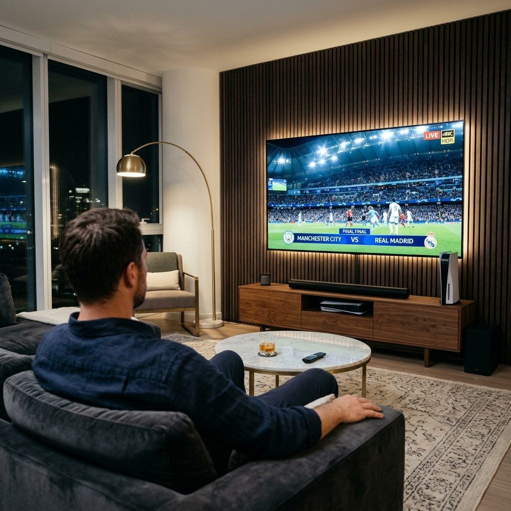 Homeruniptv ultra-fast zapping interface on 4K living room television